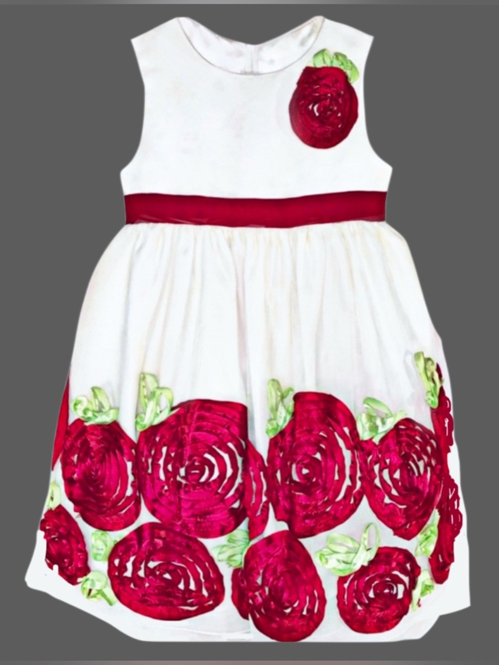 American Princess White & Red Flower Sleeveless Dress Sz 2